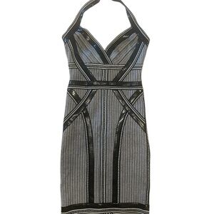 Herve Leger Black and White Halter Dress